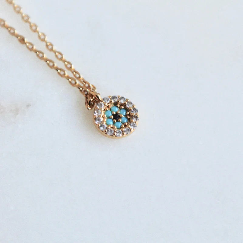 sterling silver charm anklet Circle evil eye dainty necklace