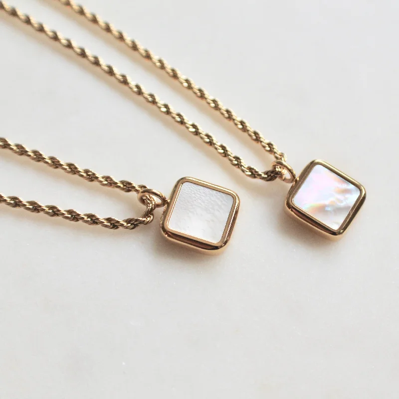 diamond halo engagement ring Blanche mother of pearl necklace