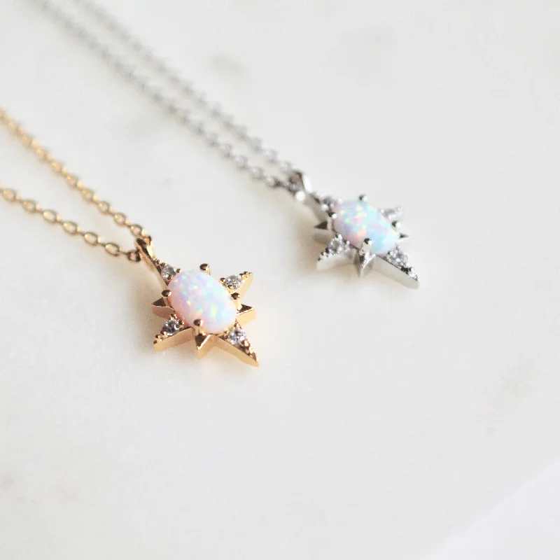 elegant pearl necklace with diamonds Opal star dainty necklace