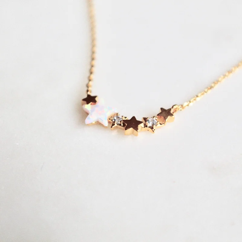 sterling silver herringbone chain Opal star dainty necklace