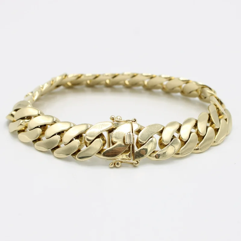 men’s woven leather bracelet 14K Semi Solid Cuban Bracelet Yellow Gold