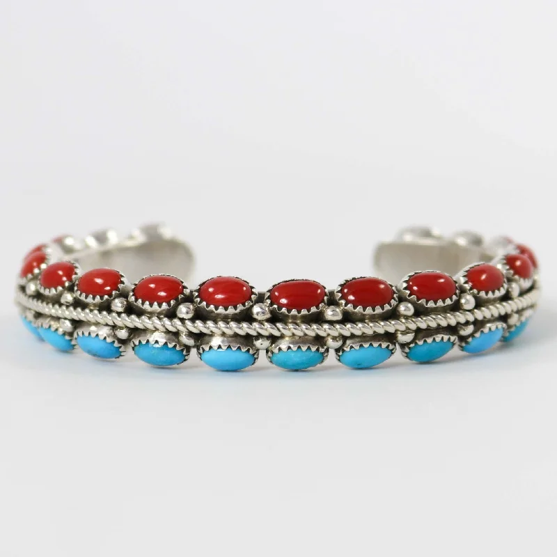 dainty rose gold chain bracelet Coral and Turquoise Cuff