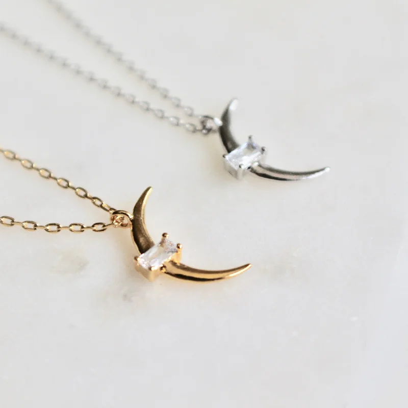 silver rope chain men Crescent dainty necklace