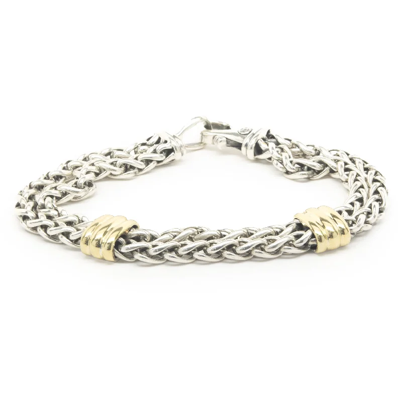 gold plated Cuban link chain David Yurman Sterling Silver & 18 Karat Yellow Gold Double Row Bracelet with Ribbed Stations gold plated Cuban link chain David Yurman Sterling Silver & 18 Karat Yellow Gold Double Row Bracelet with Ribbed Stations