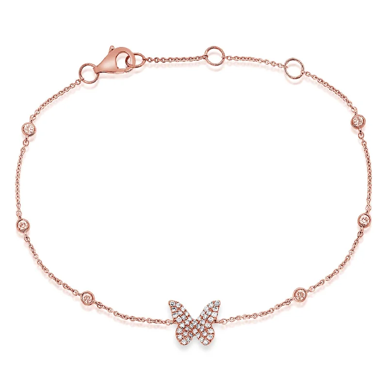 hammered gold signet ring Diamond Butterfly Chain Bracelet made in 14K Gold
