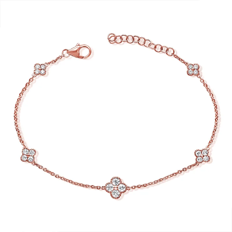 adjustable braided rope ring Diamond Clovers Bracelet made in 14K Gold