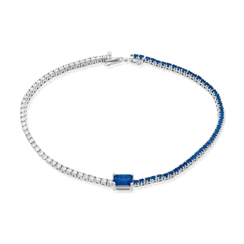 chunky silver hoop earrings Diamond & Sapphire Tennis Bracelet in White Gold