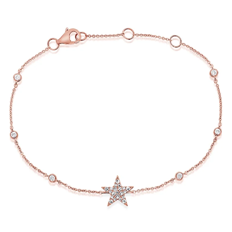 unique silver branch ring Diamond Star Chain Bracelet made in 14K Gold