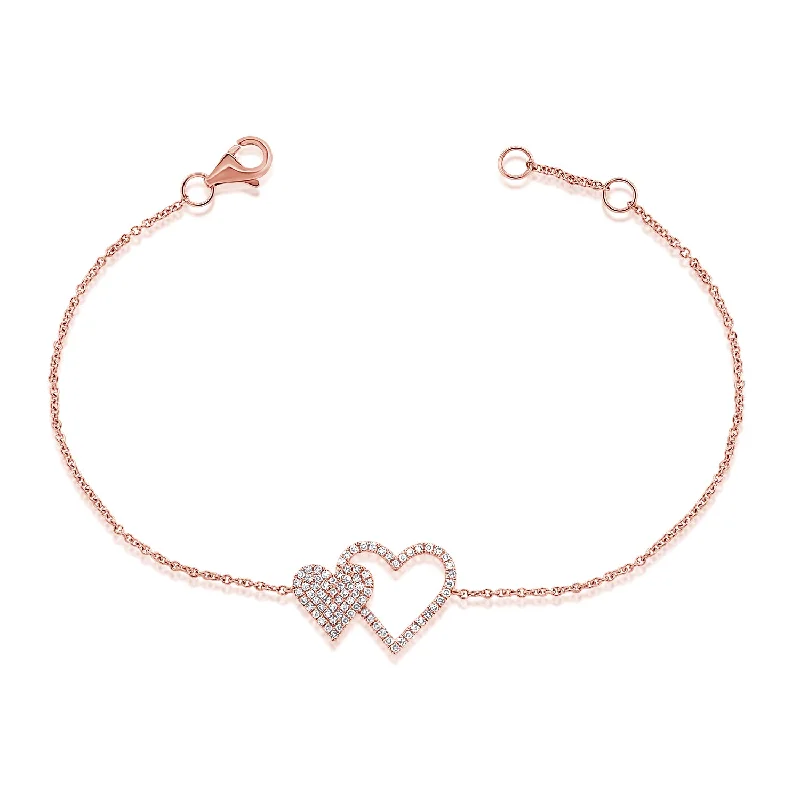 handmade antique silver bangle Double Diamond Heart Chain Bracelet