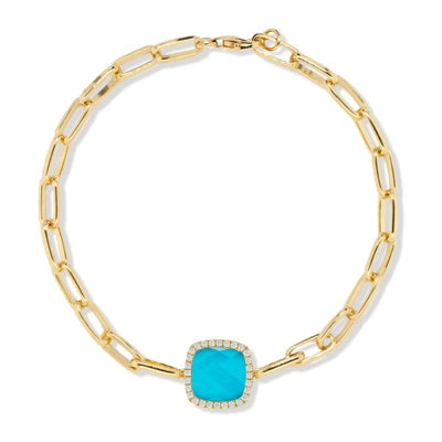 bold statement cuff bracelet Doves 18K Yellow Gold Turquoise Doublet and Diamond Paperclip Chain Bracelet bold statement cuff bracelet Doves 18K Yellow Gold Turquoise Doublet and Diamond Paperclip Chain Bracelet
