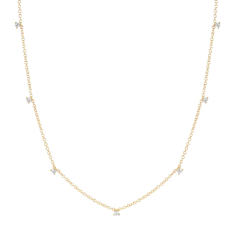 boho beaded statement necklace 7 Prong Set Diamond Necklace - Yellow Gold