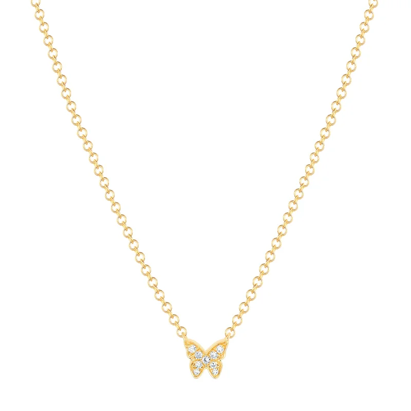 emerald-cut ruby eternity ring Baby Diamond Butterfly Necklace - Yellow Gold