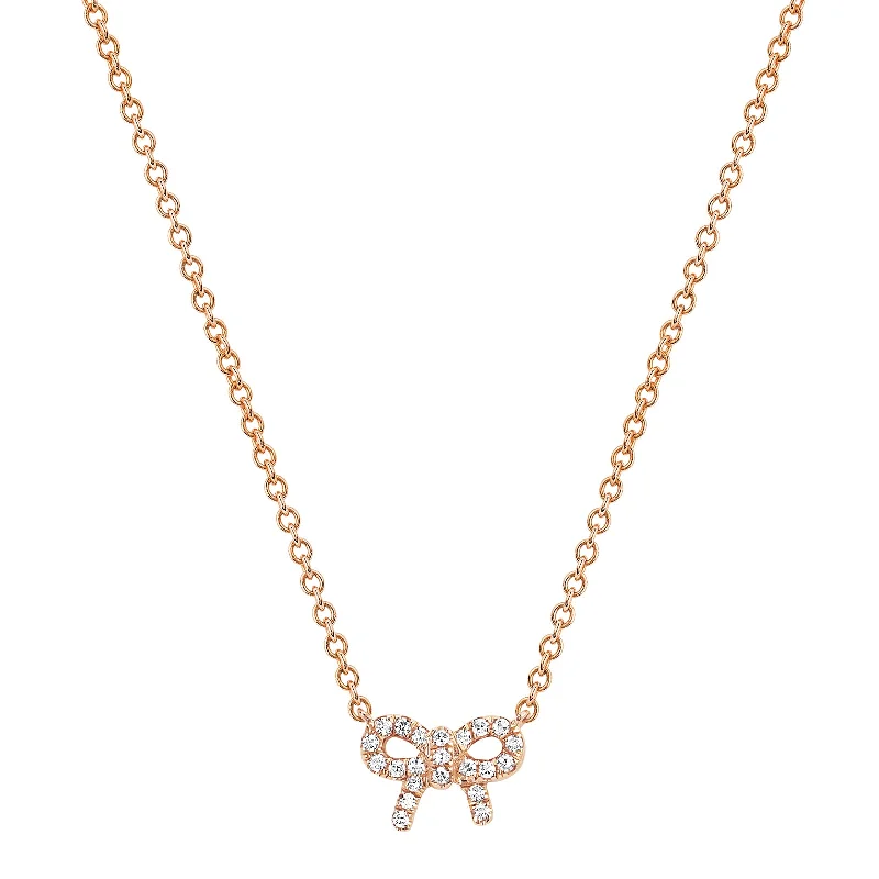 luxury diamond anniversary band Diamond Mini Bow Necklace - Rose Gold