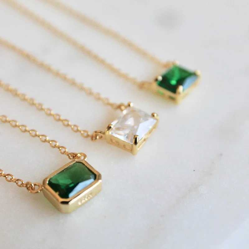 delicate floral wedding band Emerald cut stone necklace
