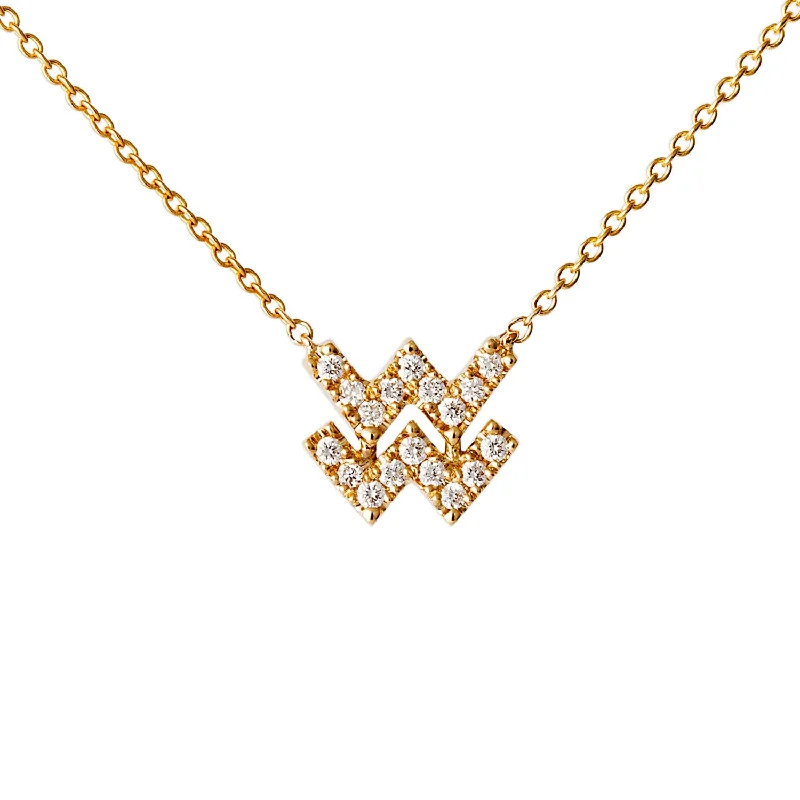 gold engagement ring vintage Star Sign Aquarius Diamond Necklace - Yellow Gold