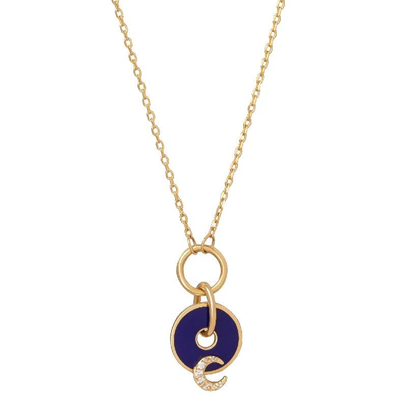 boho gemstone anklet Blue Crescent Disk Necklace