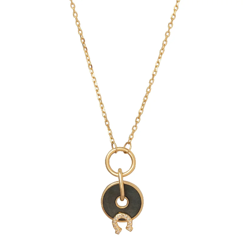 silver feather charm necklace Olive Horse Shoe Disk Necklace