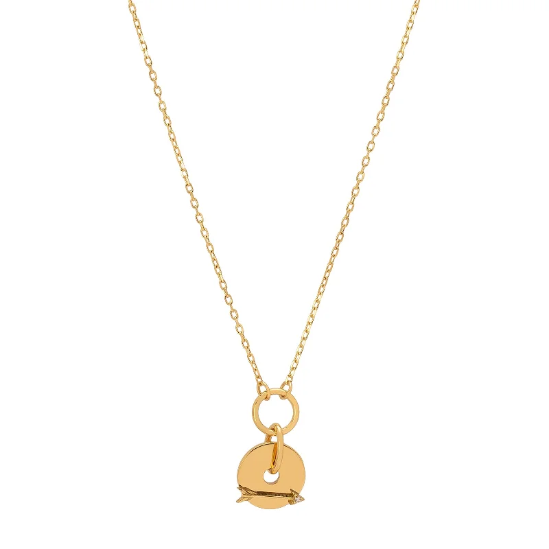 gold heart-shaped pendant necklace Gold Arrow Disk Necklace