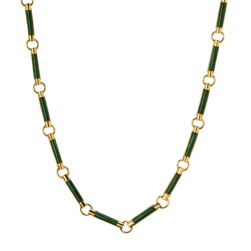 solid gold stacking rings set Stone Chain Choker - Malachite