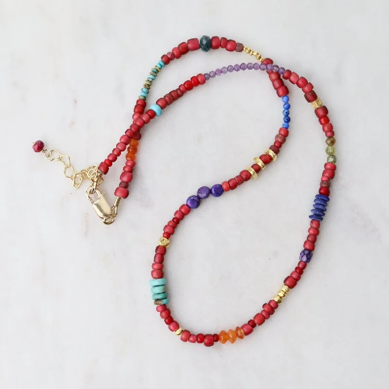 thin gold wire earrings Fireball Red Heart Beads Necklace