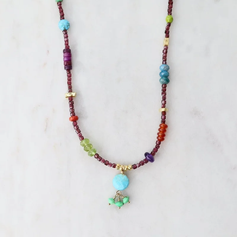delicate pearl bracelet Garnet Cube with Turquoise Drop Necklace