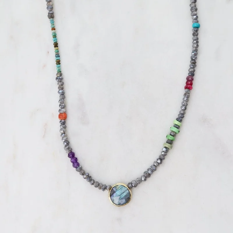 chunky gold chain necklace Labradorite Dot Necklace