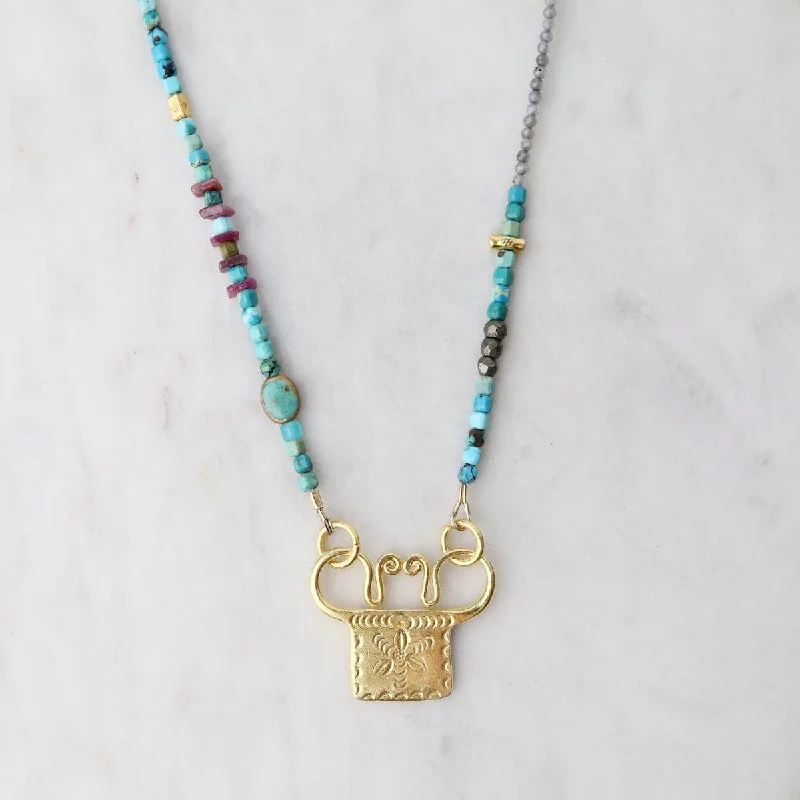 personalized couple rings Trilogy Turquoise with Spirit Lock Necklace