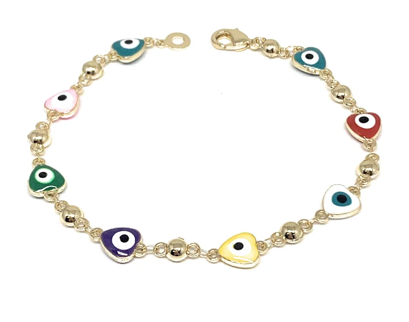 dainty rose gold anklet Gold Plated Evil Eye Multi-Color Bracelet 8.5 inch