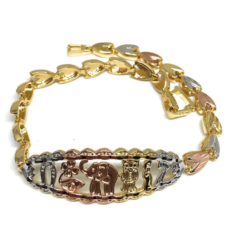 silver hoop earrings small Gold Plated Tri-Color Lucky Symbols Bracelet Pulsera Tres Colores Suerte 8” silver hoop earrings small Gold Plated Tri-Color Lucky Symbols Bracelet Pulsera Tres Colores Suerte 8”