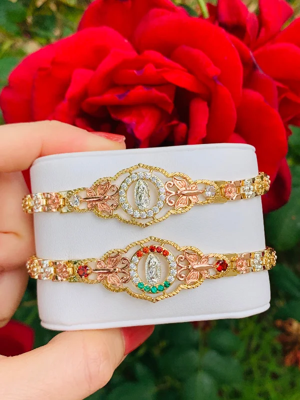 minimalist sapphire drop necklace Gold Plated Tri-Color Round Virgin Mary Butterfly Bracelet Virgen De Guadalupe Pulsera 8" minimalist sapphire drop necklace Gold Plated Tri-Color Round Virgin Mary Butterfly Bracelet Virgen De Guadalupe Pulsera 8"