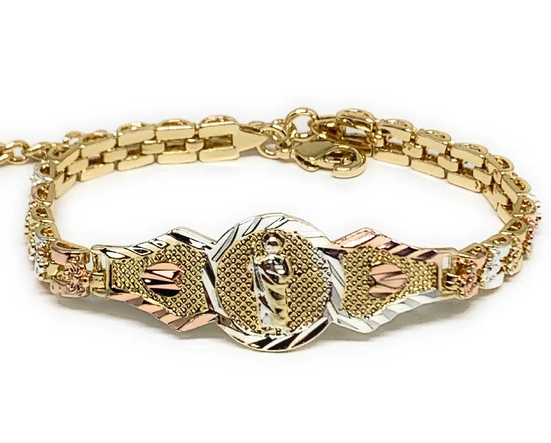 men’s sterling silver cufflinks Gold Plated Tri-Color Saint Jude Bracelet San Judas Pulsera Tres Colores 8" men’s sterling silver cufflinks Gold Plated Tri-Color Saint Jude Bracelet San Judas Pulsera Tres Colores 8"