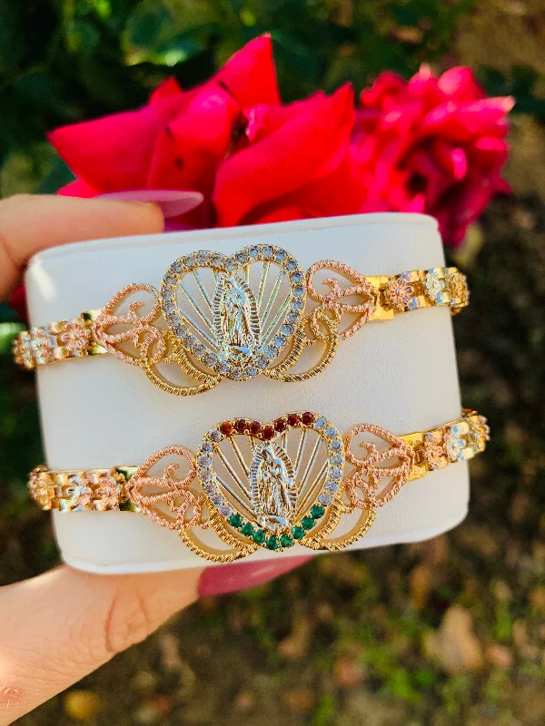 thin silver chain necklace Gold Plated Tri-Color Virgin Mary Heart Bracelet Virgen De Guadalupe Pulsera Tres Colores Oro Laminado 8" thin silver chain necklace Gold Plated Tri-Color Virgin Mary Heart Bracelet Virgen De Guadalupe Pulsera Tres Colores Oro Laminado 8"