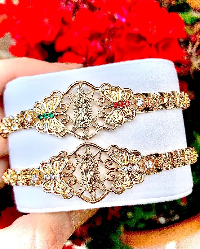 multi-gemstone eternity band Gold Plated Virgin Mary Butterfly Bracelet Virgen De Guadalupe Pulsera 8" multi-gemstone eternity band Gold Plated Virgin Mary Butterfly Bracelet Virgen De Guadalupe Pulsera 8"