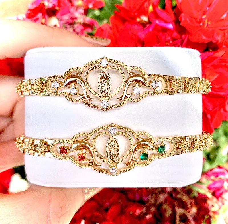 adjustable minimalist wave bracelet Gold Plated Virgin Mary Dolphin Heart Bracelet Virgen De Guadalupe Pulsera  8"