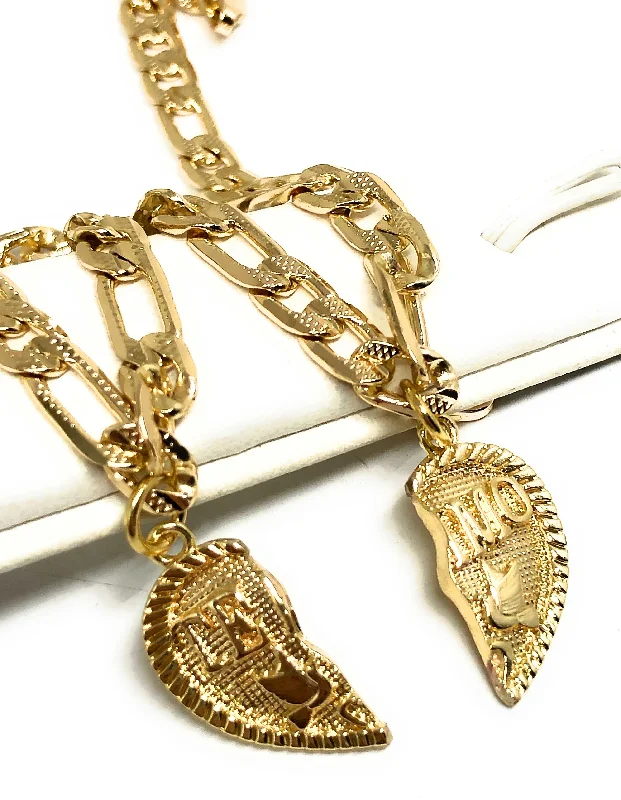 chunky gold chain necklace Gold Plated Yellow "Te Amo" Heart Split Pendant TWO BRACELET SET 7.5” chunky gold chain necklace Gold Plated Yellow "Te Amo" Heart Split Pendant TWO BRACELET SET 7.5”