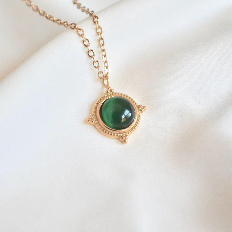 minimalist wedding band set Green stone pendant necklace
