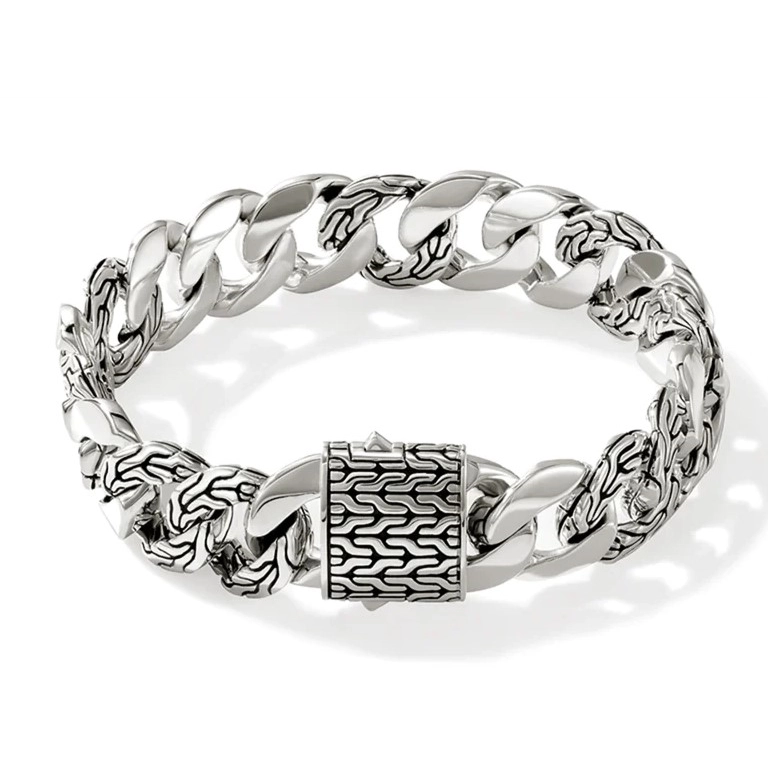 engraved pendant necklace John Hardy Carved Chain Silver 14mm Curb Link Bracelet
