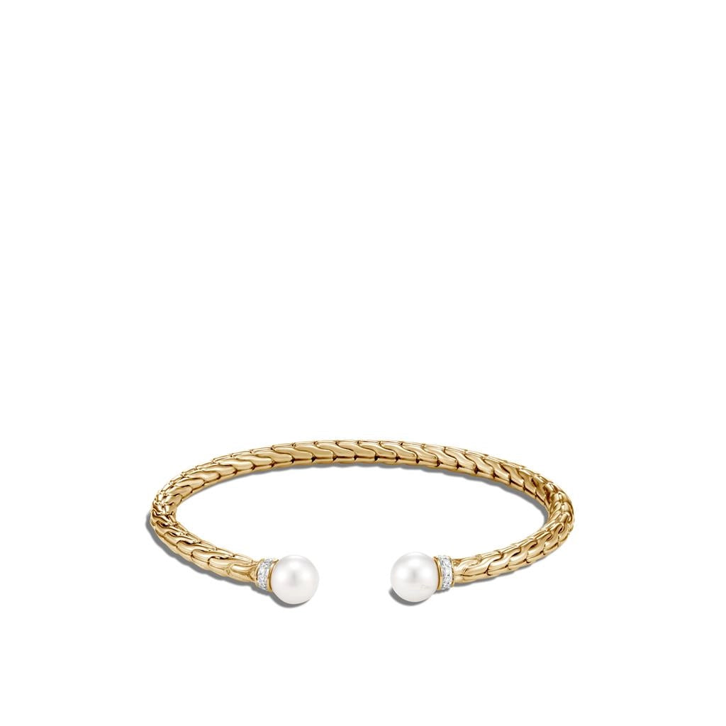 natural jade ring John Hardy Classic Chain 18K Yellow Gold Diamond Pave' Flex Cuff Bracelet with Freshwater Pearl Tips