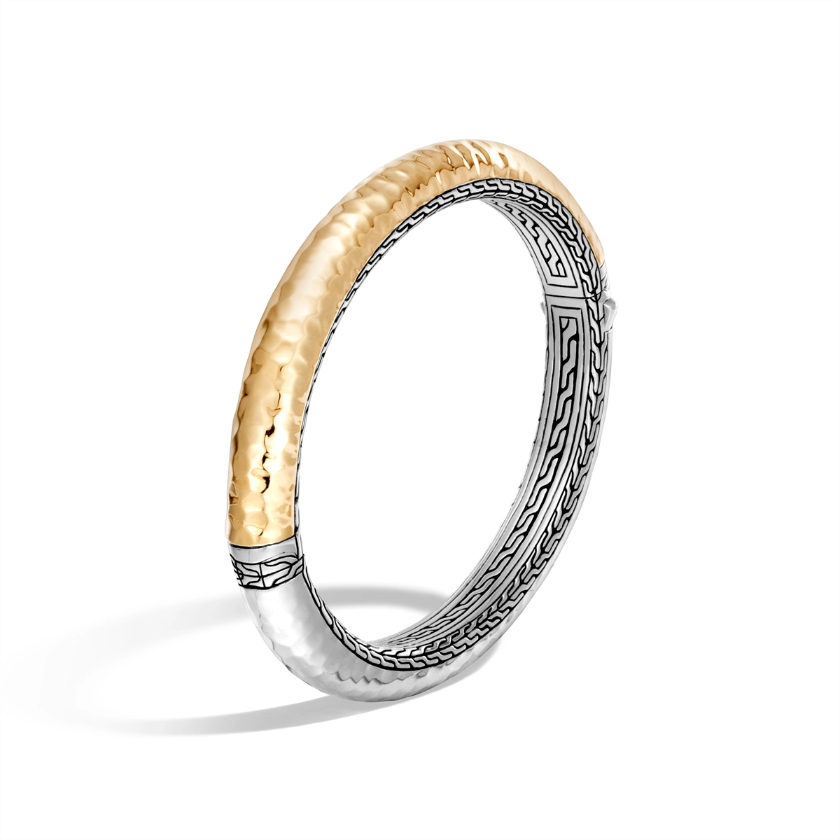 vintage diamond brooch John Hardy Classic Chain Silver & 18K Bonded Gold Hammered Hinged Bangle Bracelet, Size M vintage diamond brooch John Hardy Classic Chain Silver & 18K Bonded Gold Hammered Hinged Bangle Bracelet, Size M