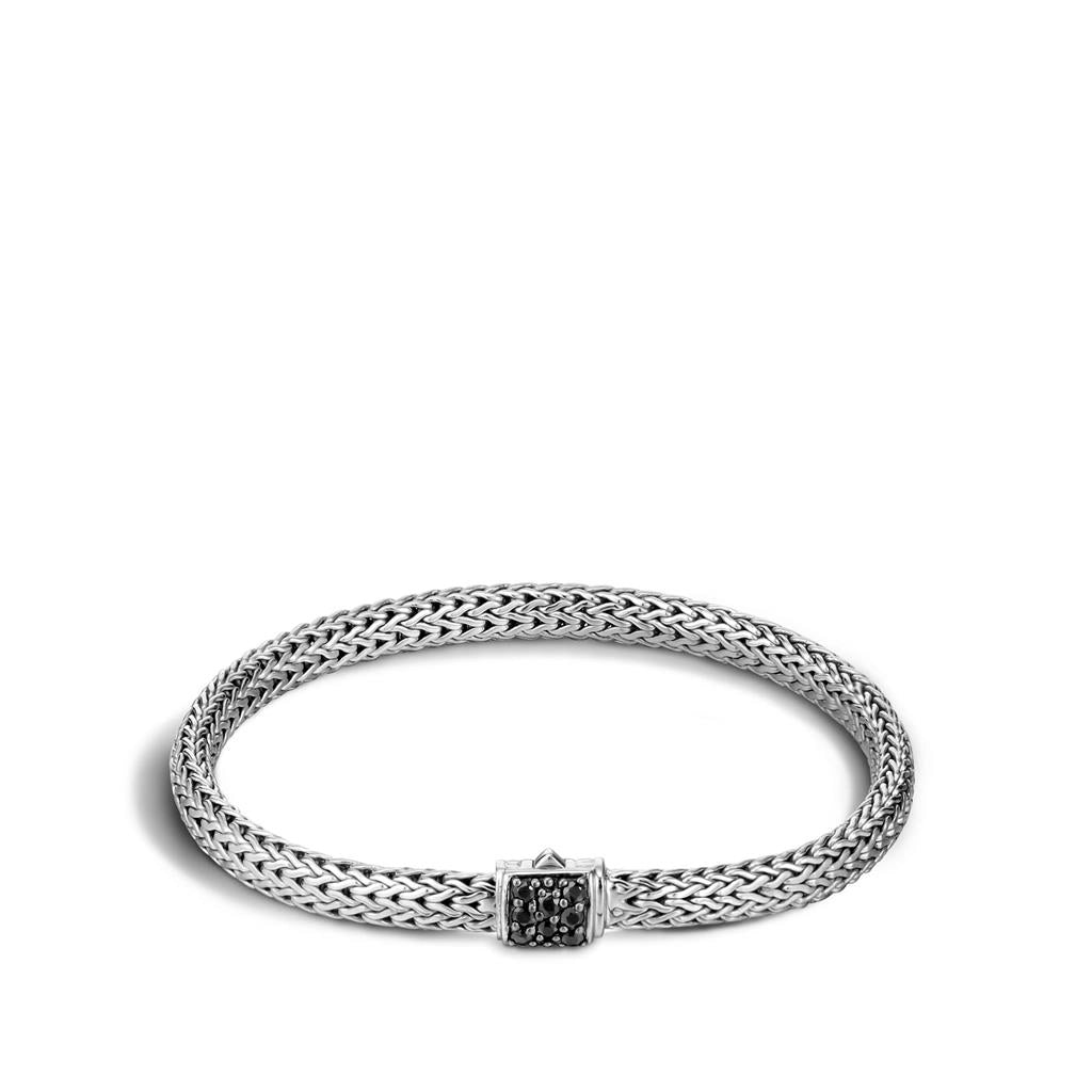 adjustable charm bracelet sterling silver John Hardy Classic Chain Silver Extra Small Bracelet with Treated Black Sapphire, Size M