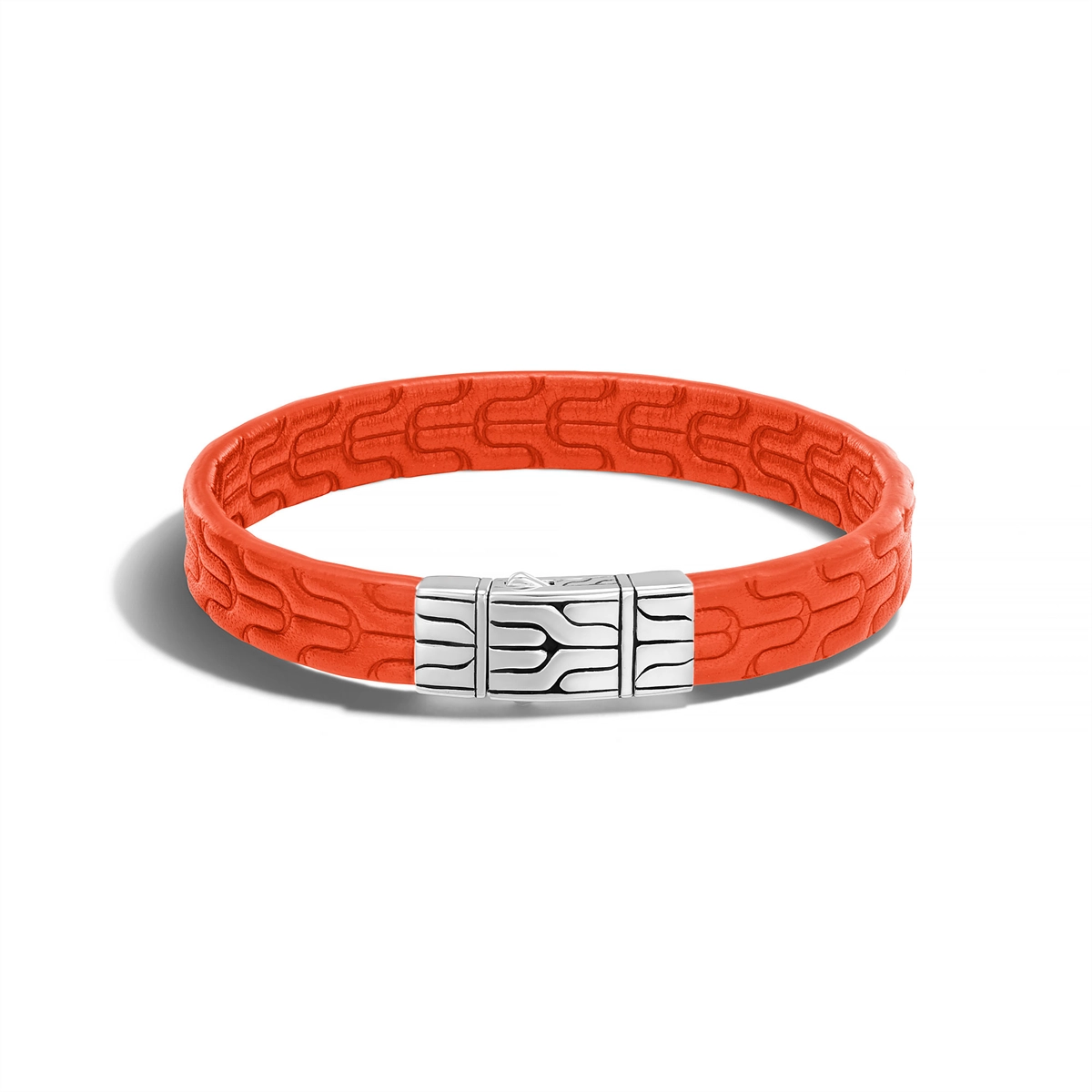 wedding anniversary diamond ring John Hardy Mens Classic Chain 10MM Station Bracelet in Silver and Leather - Orange