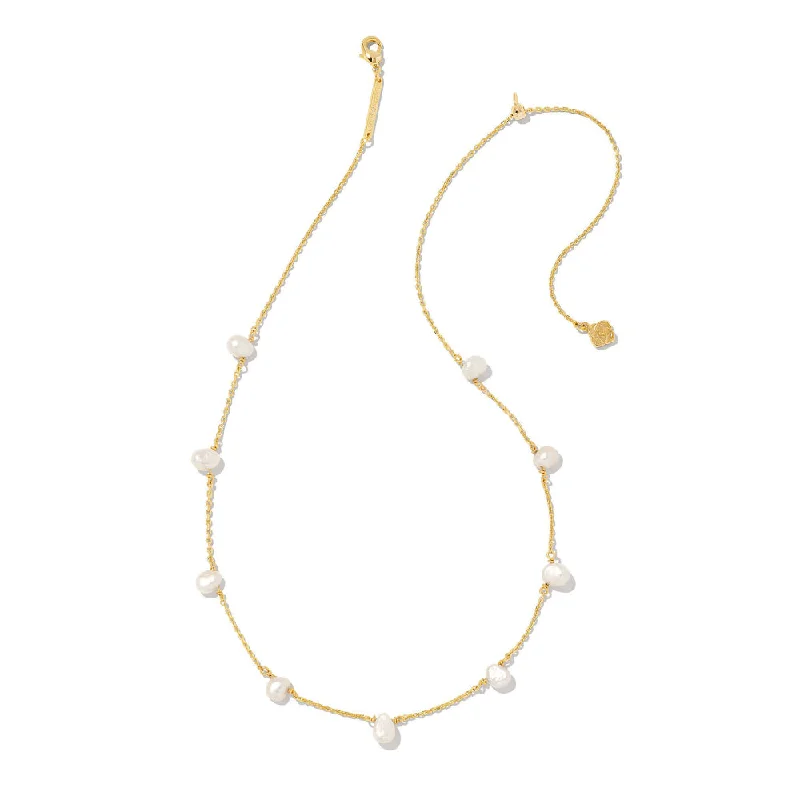 bohemian anklet with shells Kendra Scott Leighton Pearl Gold Strand Necklace