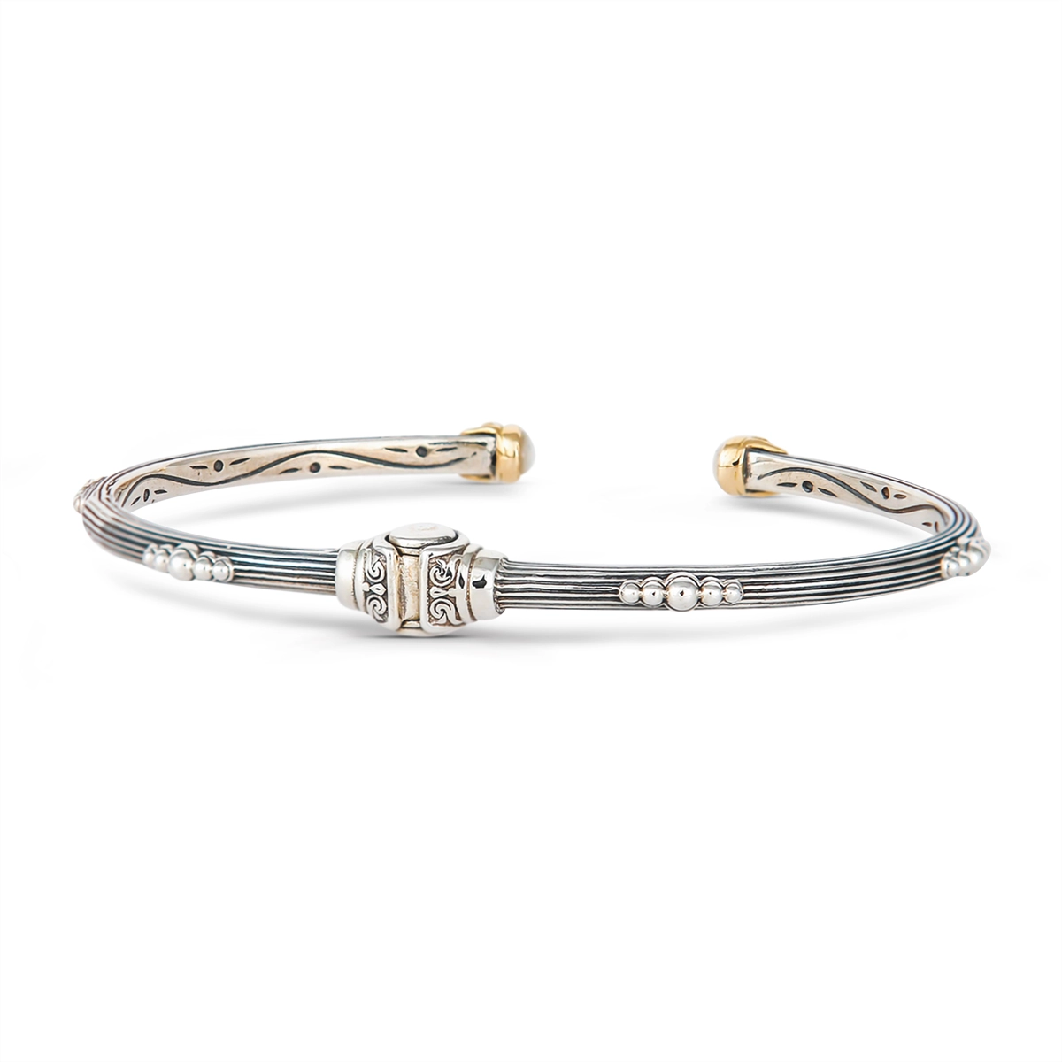 art deco diamond bracelet Konstantino Delos Silver and 18K Gold Mother of Pearl Etched Cuff Bracelet