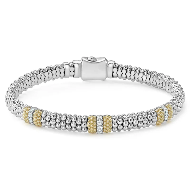 hammered gold stacking rings Lagos Caviar Lux Three Station Diamond Bracelet