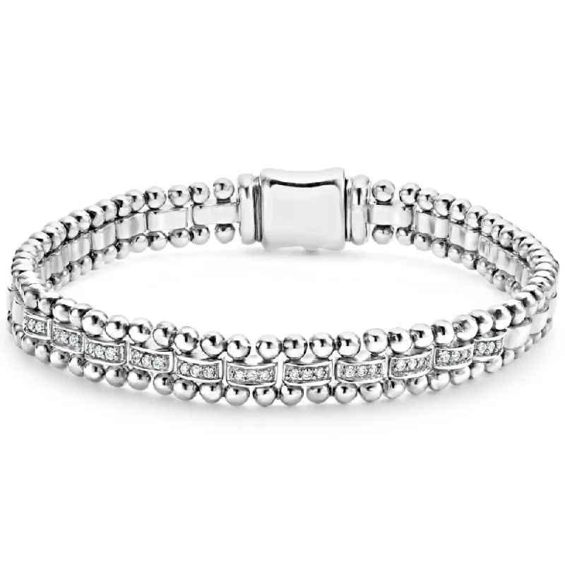 silver moon phase pendant Lagos Caviar Spark Silver Diamond Link Bracelet