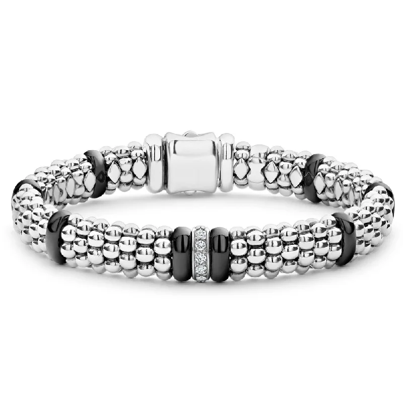 delicate gold band ring Lagos Diamond Black Caviar Bracelet