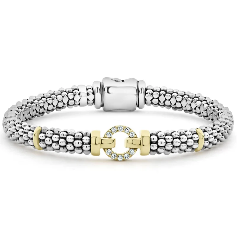 minimalist crystal quartz ring Lagos Enso Two-Tone Diamond Circle Caviar Bracelet