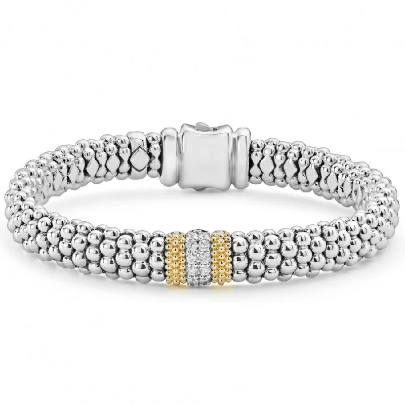 silver-plated bar necklace Lagos Lux Single Station Diamond Caviar Bracelet