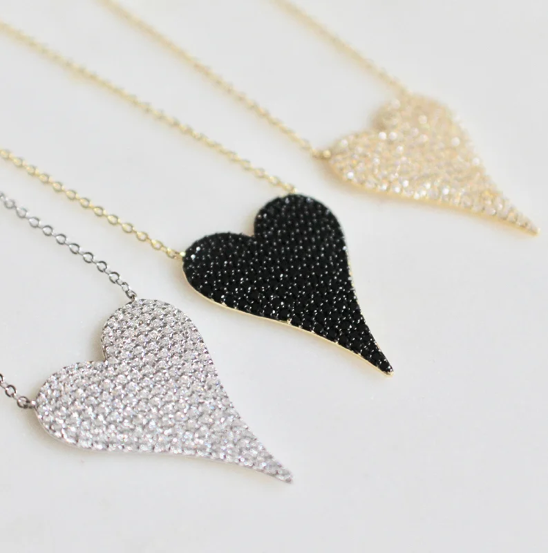 natural amethyst necklace Large pave heart necklace