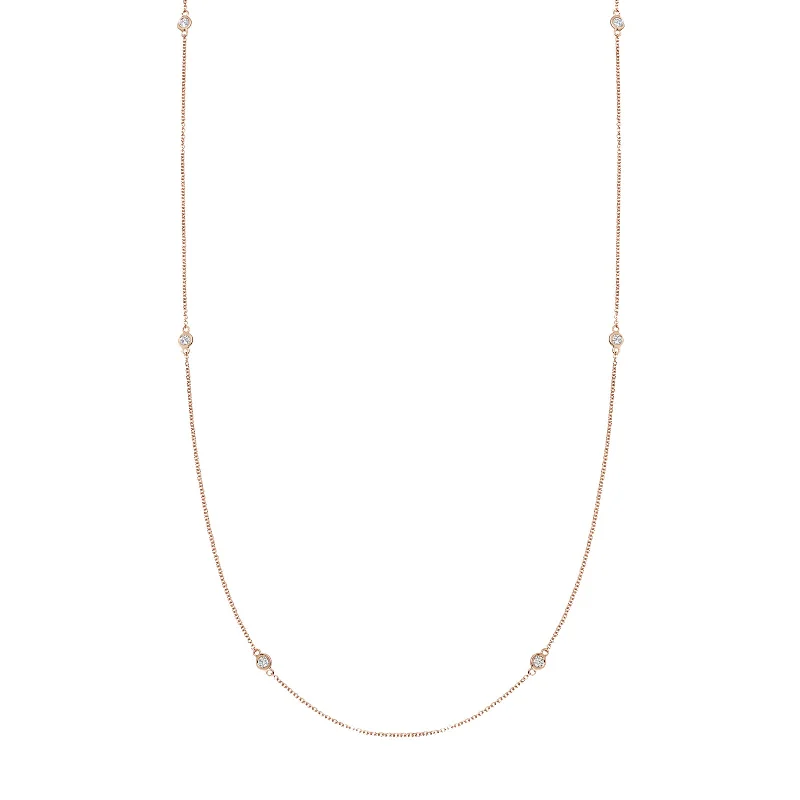 handmade wooden bead necklace 32" Long Fine Diamond Chain Necklace - Rose Gold